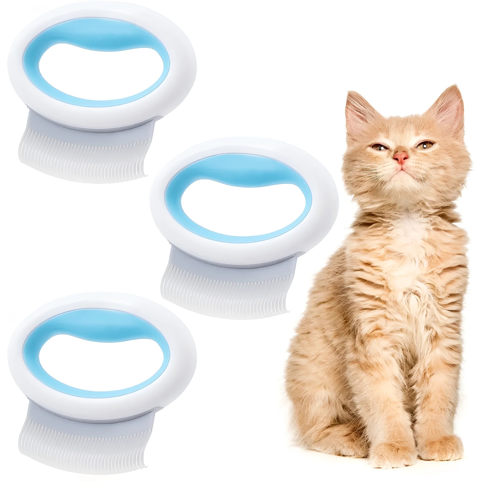 Blue pet grooming comb with ergonomic handle for deshedding cats and dogs