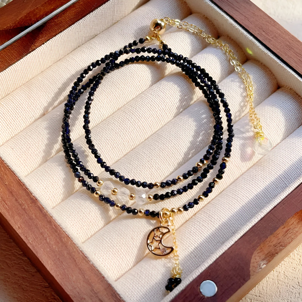 Blue San stone three-ring multi-layer bracelet for women on wrist