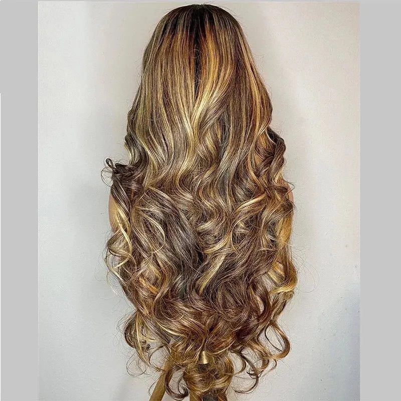 Front lace wig with gradient colour long curly synthetic hair and side bangs
