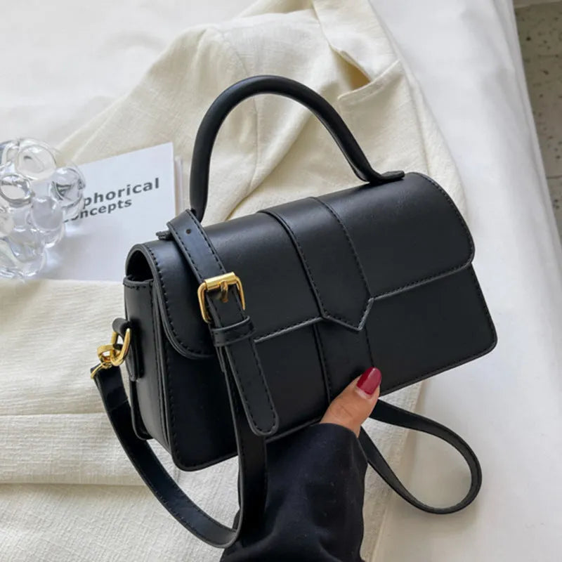 Women's PU messenger bag in horizontal square shape with file compartment interior