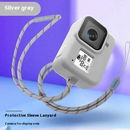 GoPro Hero8 Black protective silicone sleeve with neck lanyard and wrist strap accessories in blue colour