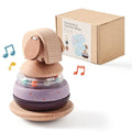 Baby wooden stacking post set of shapes with elephant bell colour option in cowhide box