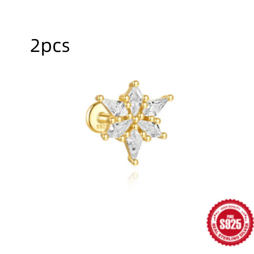 S925 sterling silver water drop shaped earring with a flat spiral puncture pattern, in a gold tone finish.