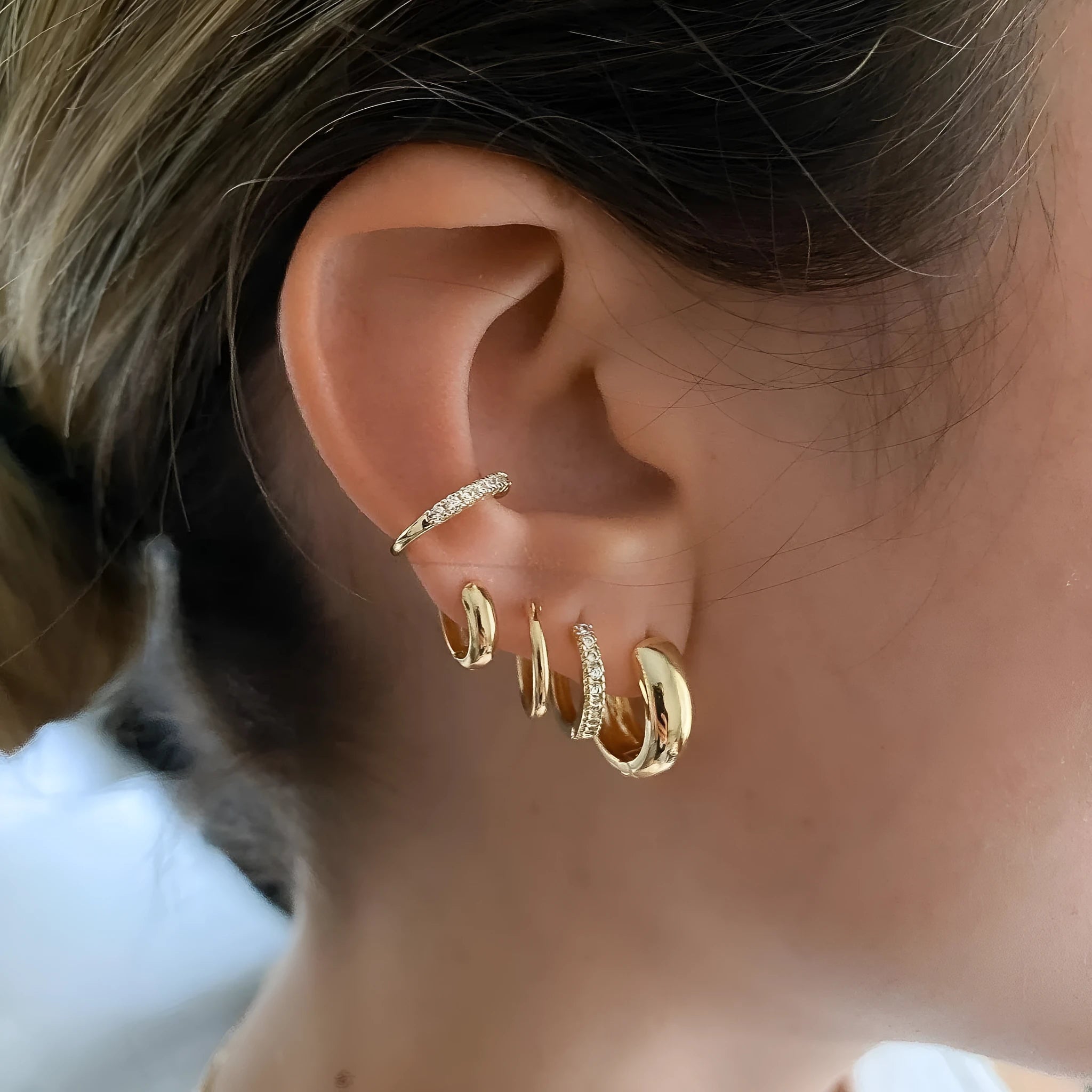 Geometric round ring earrings set of 5 for women, copper inlaid zircon, gold and white K colour options