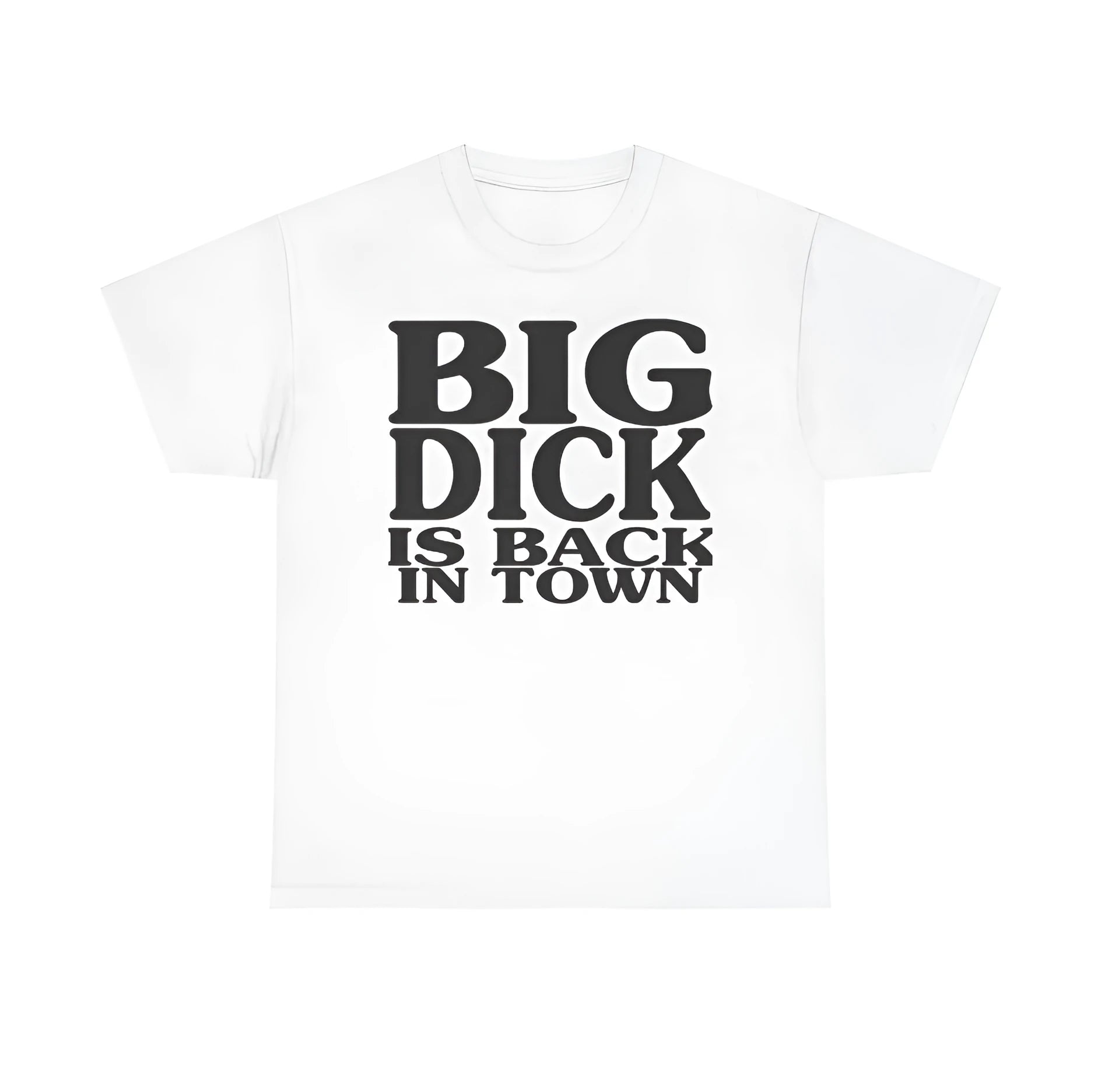 Men's white cottony polyester short sleeve T-shirt with letter print on front, round neck, laid flat on light background