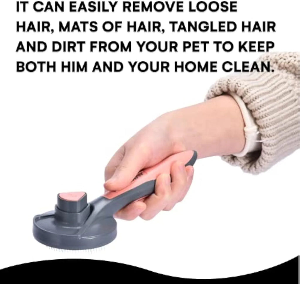Black Rhino grey self-cleaning slicker brush for grooming cats and dogs with one-click button.