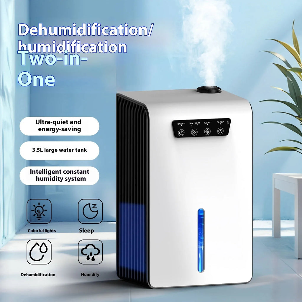 Milky white small household dehumidifier with water tank for bedroom use.
