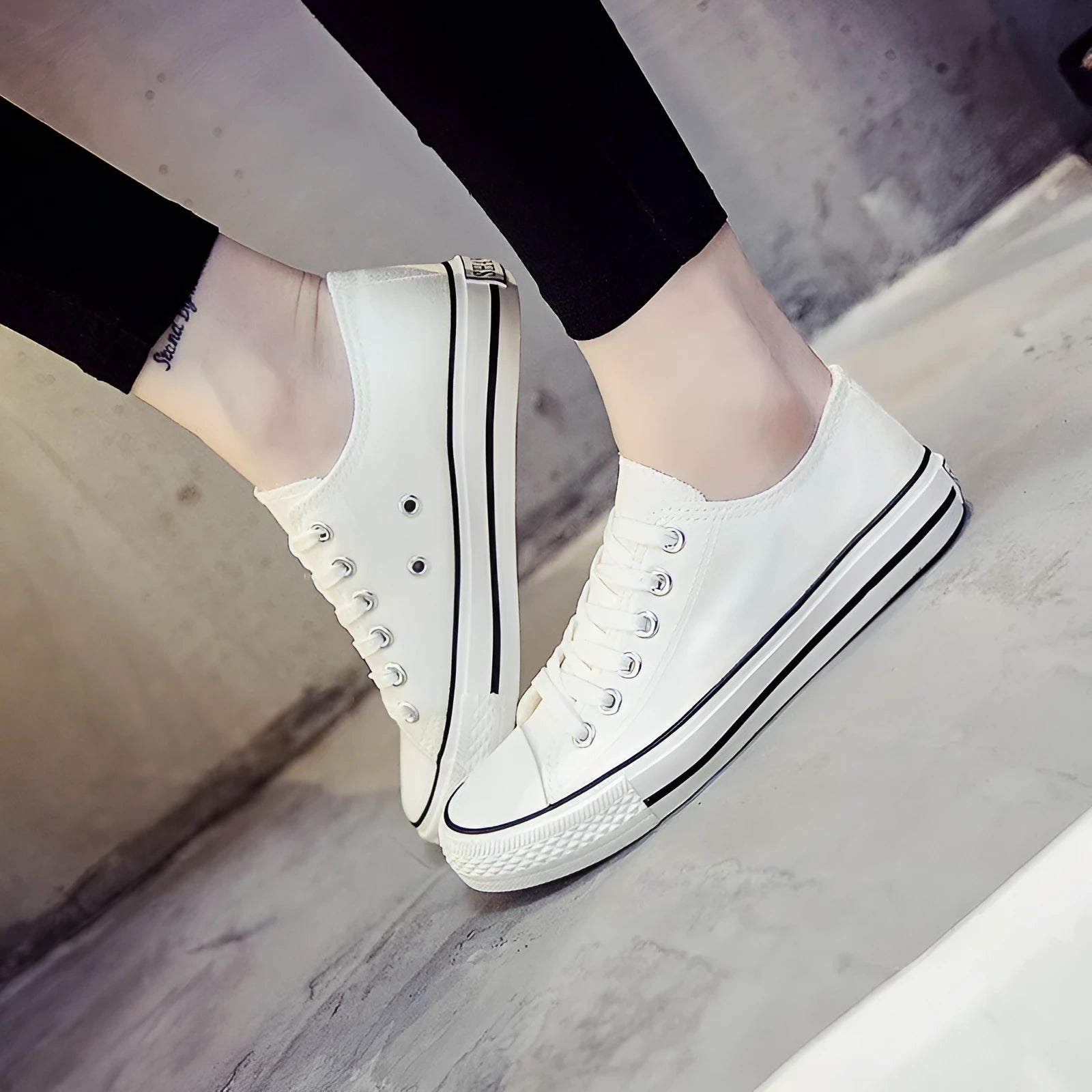 Women's casual canvas shoes in solid black, white-black, or white-red colour options