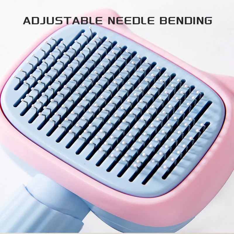 Red and blue pet grooming brush with double-sided deshedding comb for dogs and cats