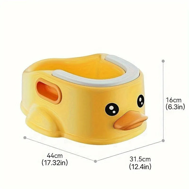 Blue PVC duck-shaped pet bath tub for washing dogs and cats on a bathroom floor.