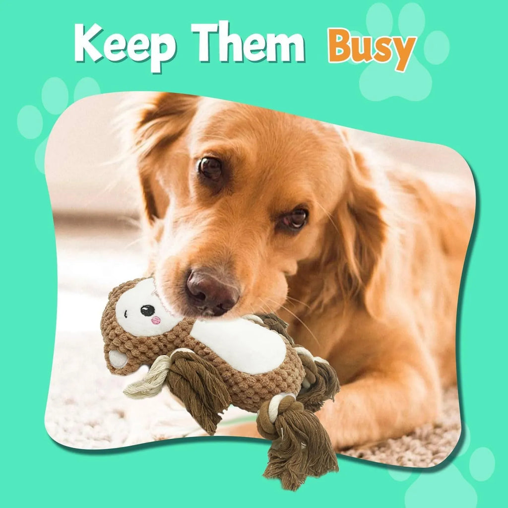 Lion and monkey shaped plush squeaky dog toys for medium and large breeds