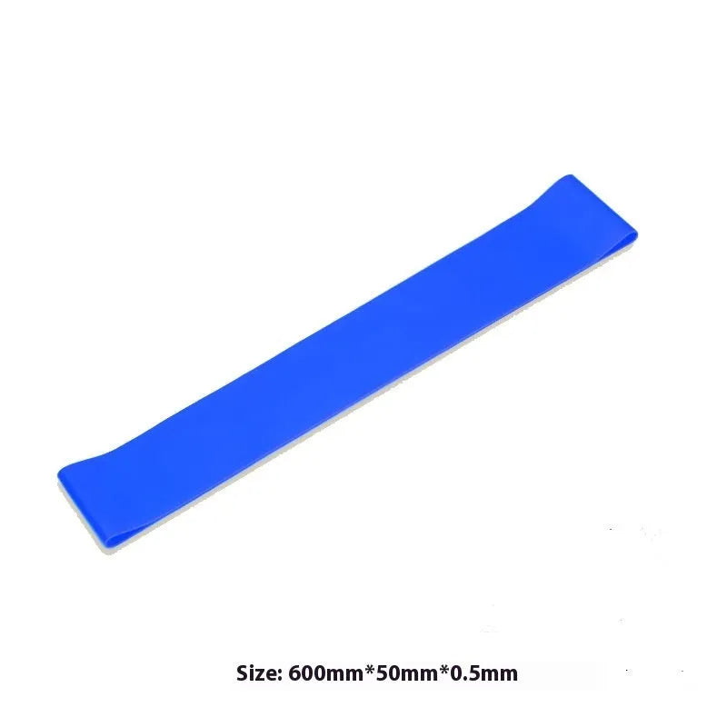 Silicone yoga tension strap in multiple colours with 600mm length and 50mm width on white background