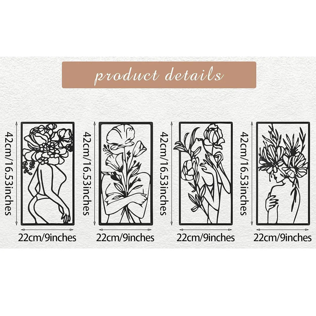 Set of four iron human body partial wall decorative paintings, modern simplicity style, each 17 by 10 inches