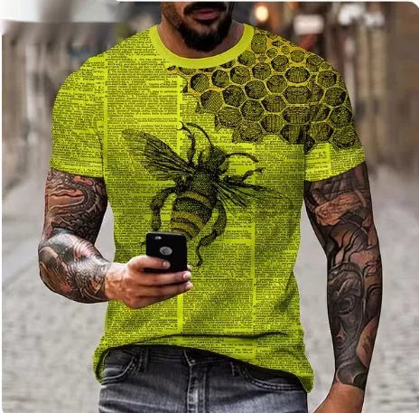 Men's black T-shirt with a large, fierce 3D lion head print on the front