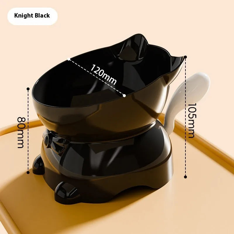 Oblique stainless steel cat bowl with a coloured silicone non-slip base.