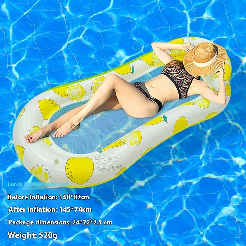 PVC thick sequins inflatable floating row pool lounger in gradient colour with canopy