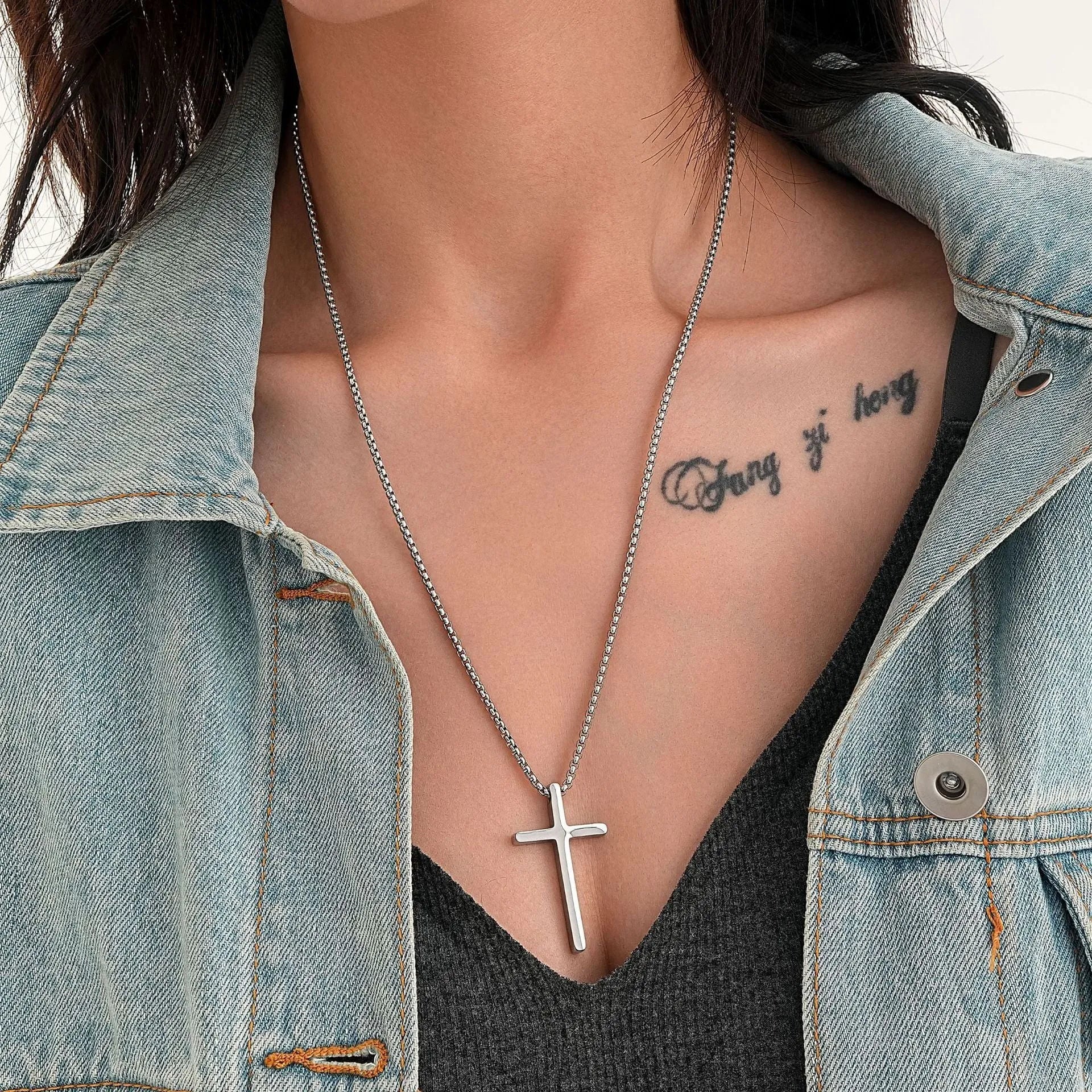 Simple box chain stainless steel necklace unisex alloy velvet band geometric shape gold electroplating finish