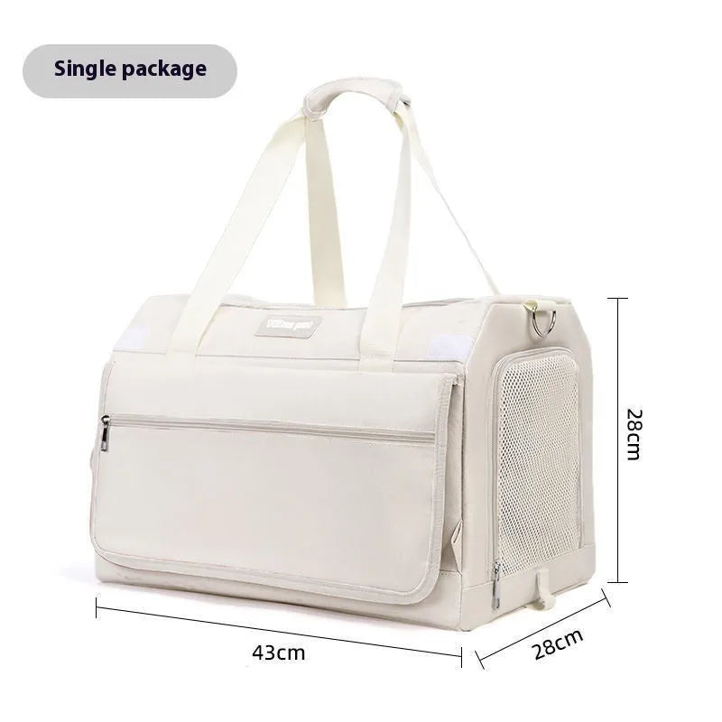 Easy To Go Out cat stress travel bag foldable Oxford cloth pet carrier with transparent window in beige