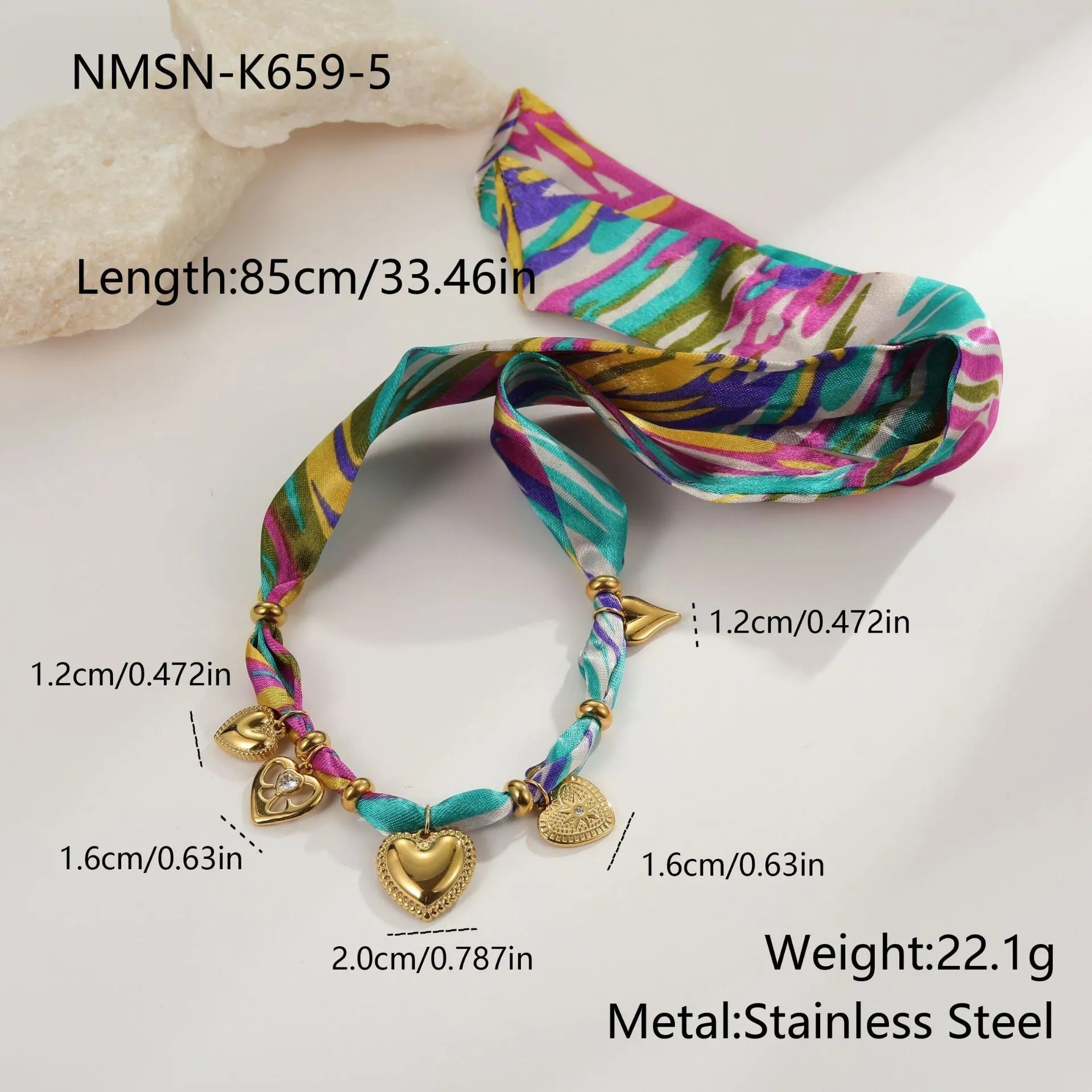 Gold tone 18K electroplated stainless steel necklace with regular chain on white background