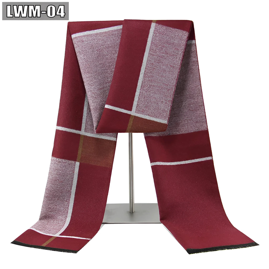 Men's plaid imitation cashmere scarf with tassels, over 175cm long, in a business style
