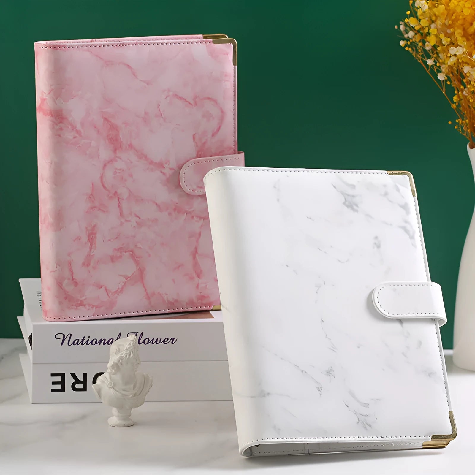 Removable notepad with marble pattern, PU cover, A5 size, 100 sheets of smooth 80G paper