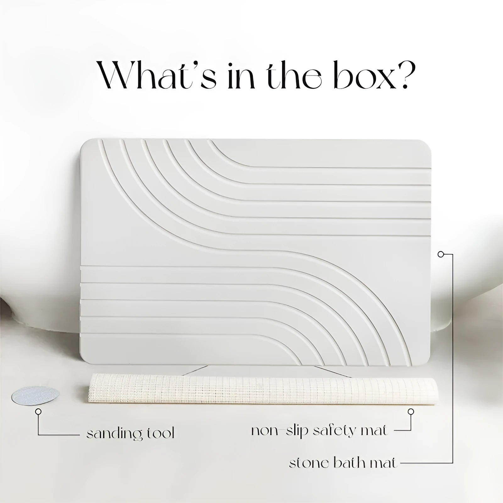 Diatomite bathroom mat in carved white, non-slip instant drying, 60x39cm square shape