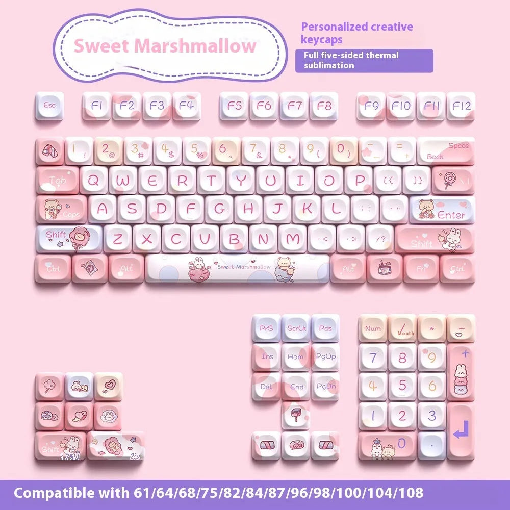 Sweet cotton candy coloured mechanical keyboard keycaps in 112-key and 120-key configuration options