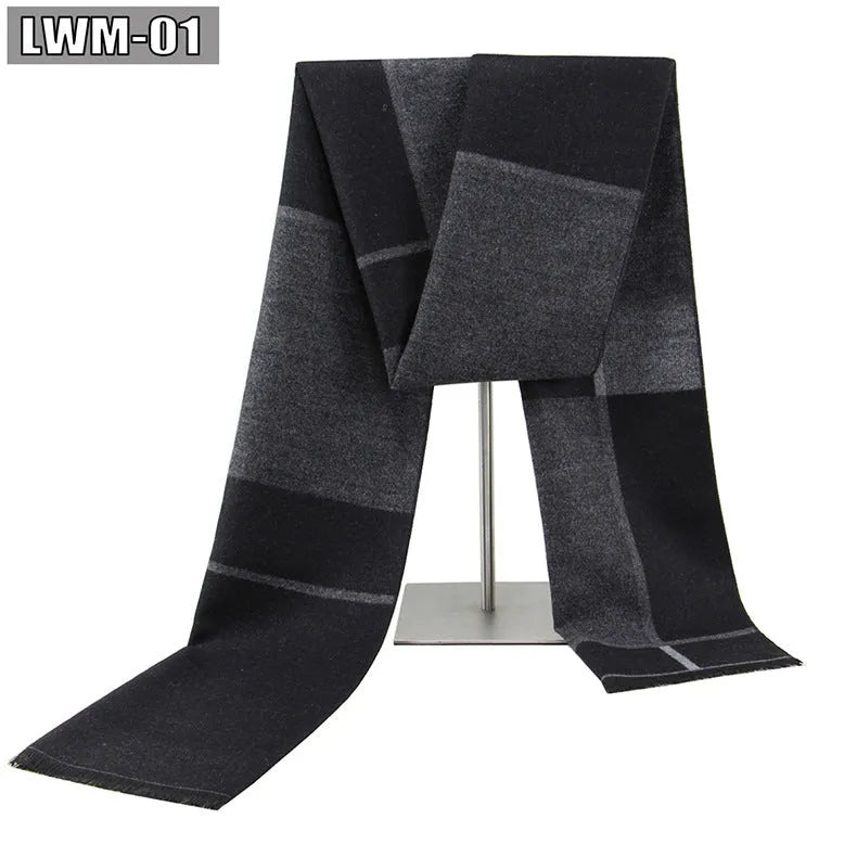 Men's plaid imitation cashmere scarf with tassels, over 175cm long, in a business style