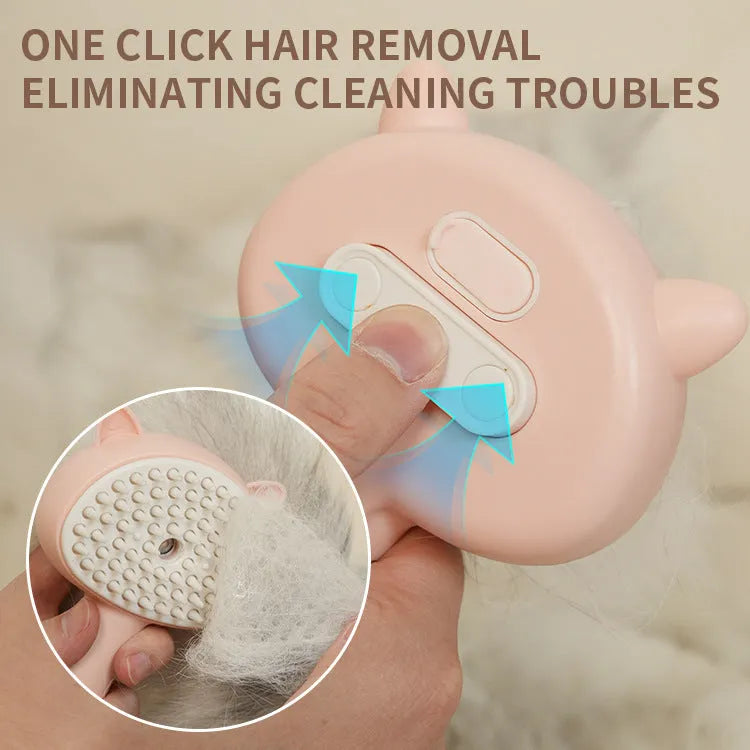 Rechargeable cat grooming brush with mist, self-cleaning slicker brush, ergonomic ABS TPR silicone, 18x9.5x5cm, available in blue pink yellow