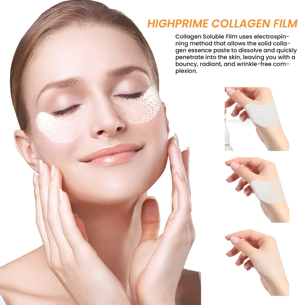 Collagen water-soluble facial mask box with 2pcs under-eye sheets containing collagen and hyaluronic acid