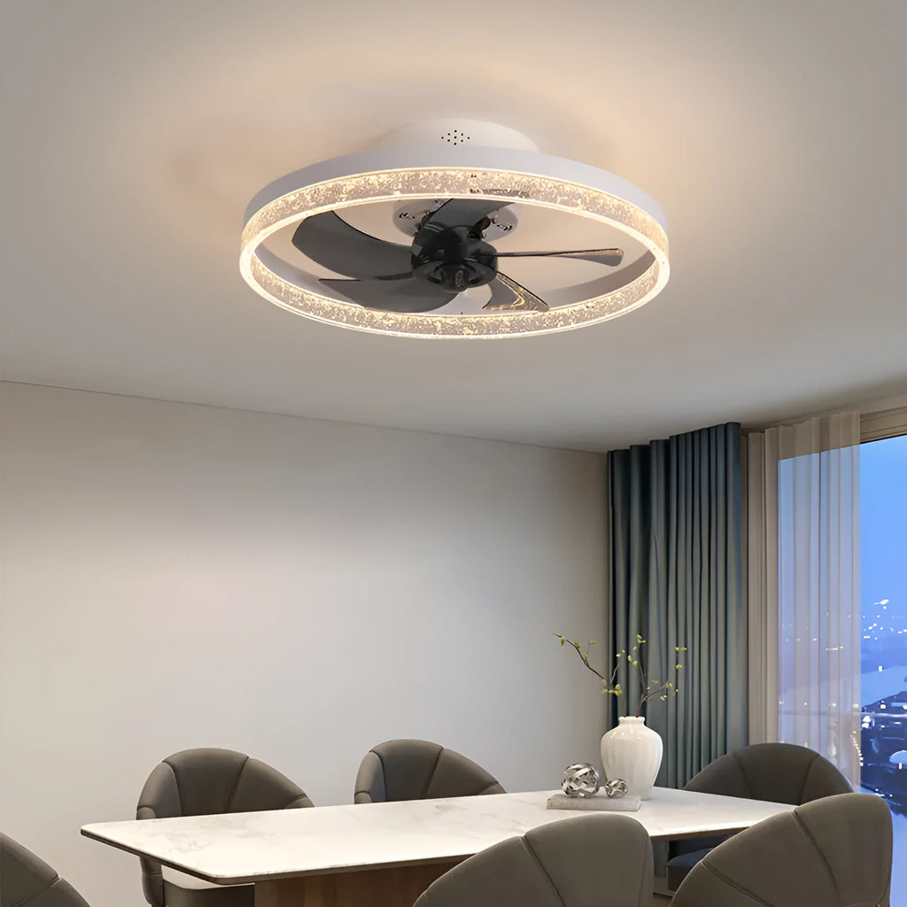 Nordic style remote control ceiling fan with LED light in a coffee gold finish.
