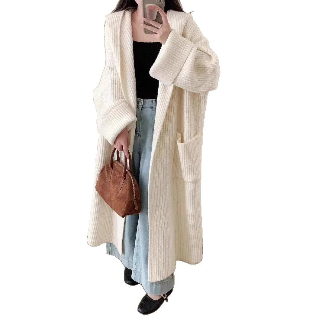 Loose hooded sweatshirt cardigan coat with raglan sleeves in acrylic fibre