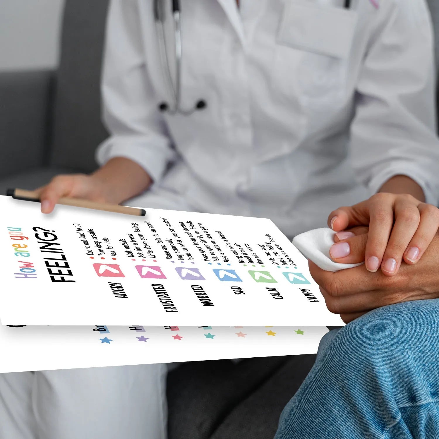 Set of 12 mental health posters on coated paper with bright film finish, 255x355mm, including glue dots