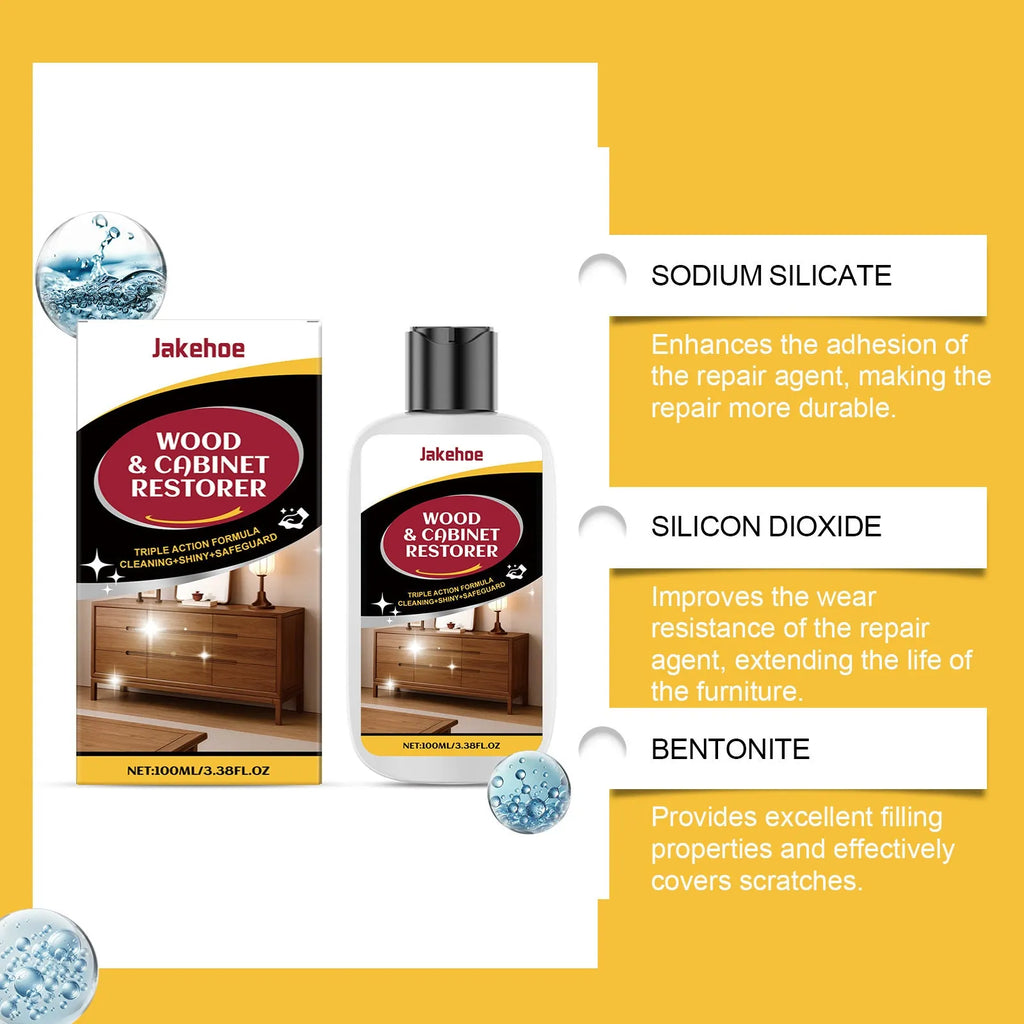 Wooden furniture scratch care agent bottle with microfibre towel for cleaning and polishing wooden surfaces