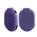 Purple soft TPR dual-sided pet massage brush for dog grooming and shampooing with ergonomic handle