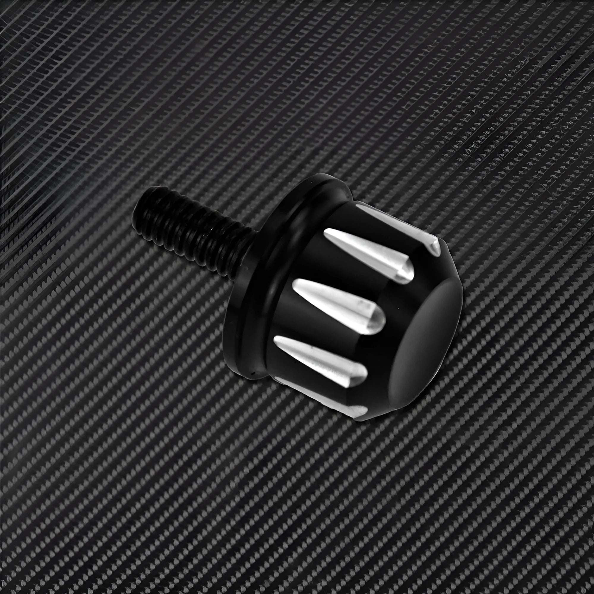 Black aluminium alloy 6mm screw cap cover seat cushion seat pack nut on white background