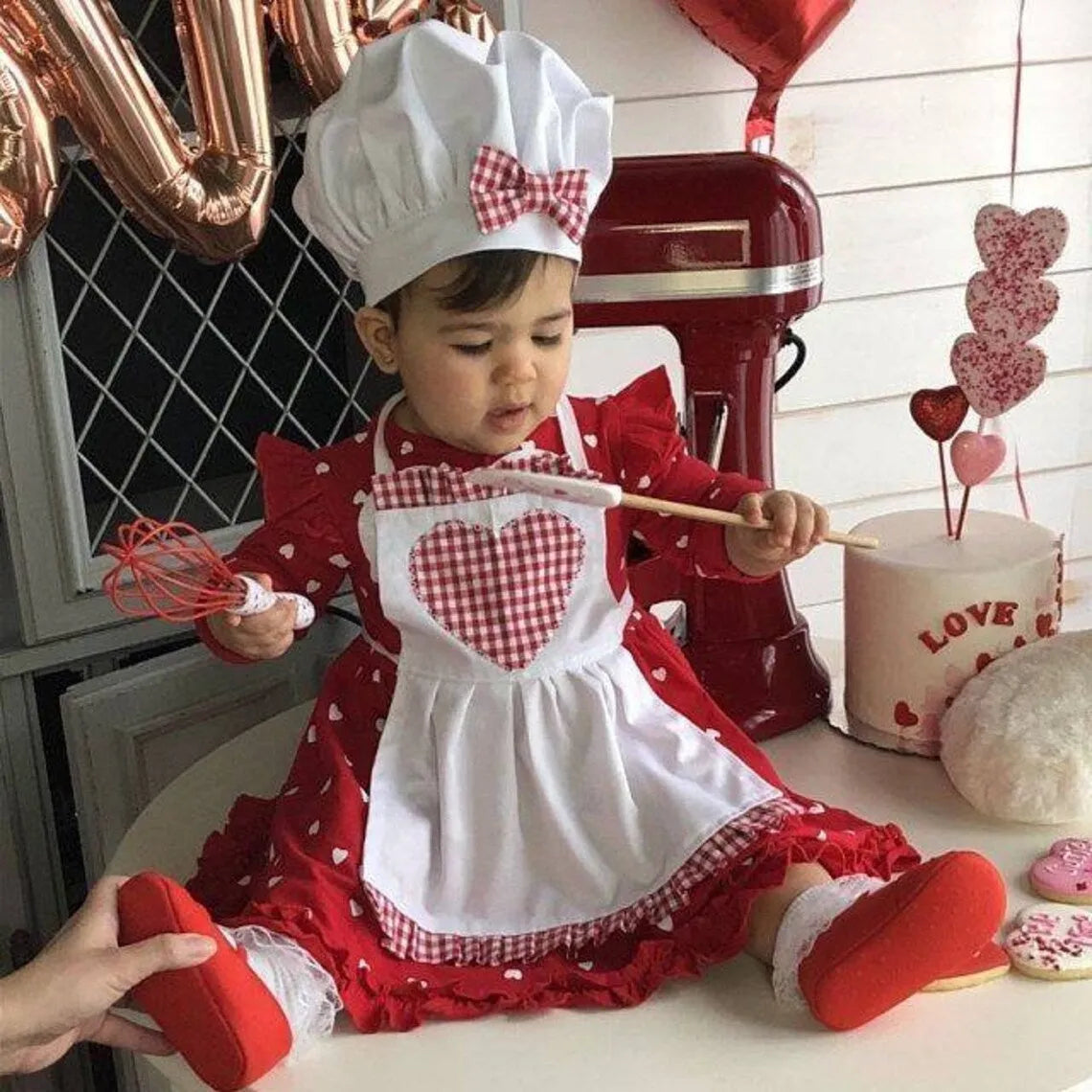 Baby photography chef costume set in sweet style polyester suit for children performance wear