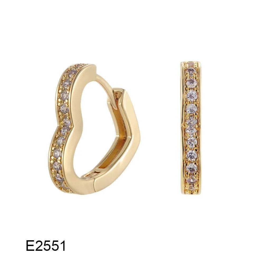 Gold plated heart shaped ear clip earrings with cubic zirconia stones on copper base