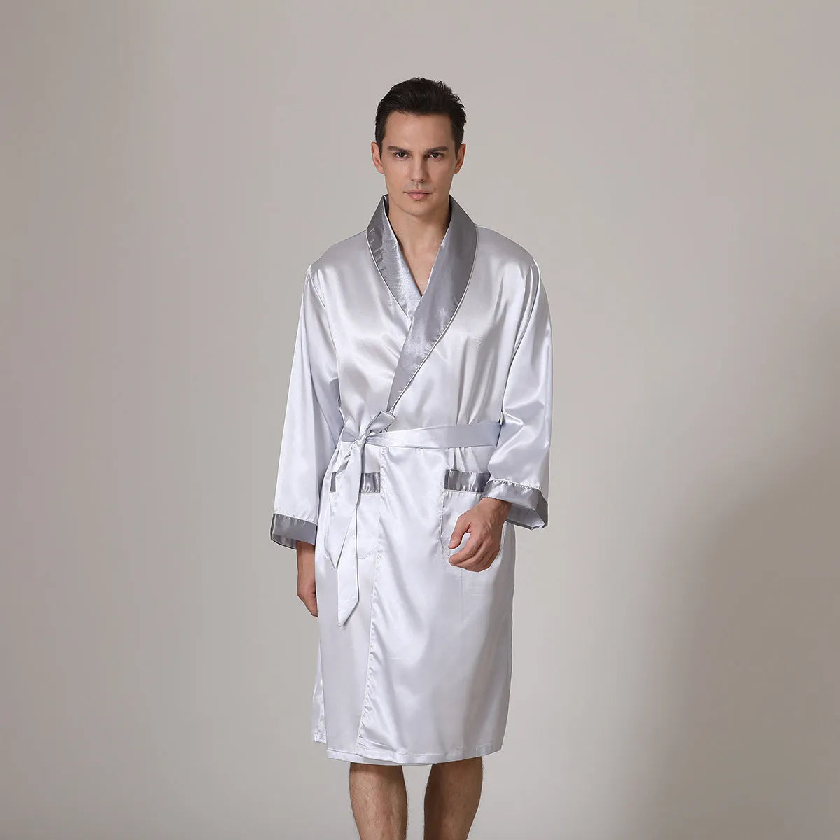 Men's summer silk bathrobe nightgown in rayon fabric showing colour options