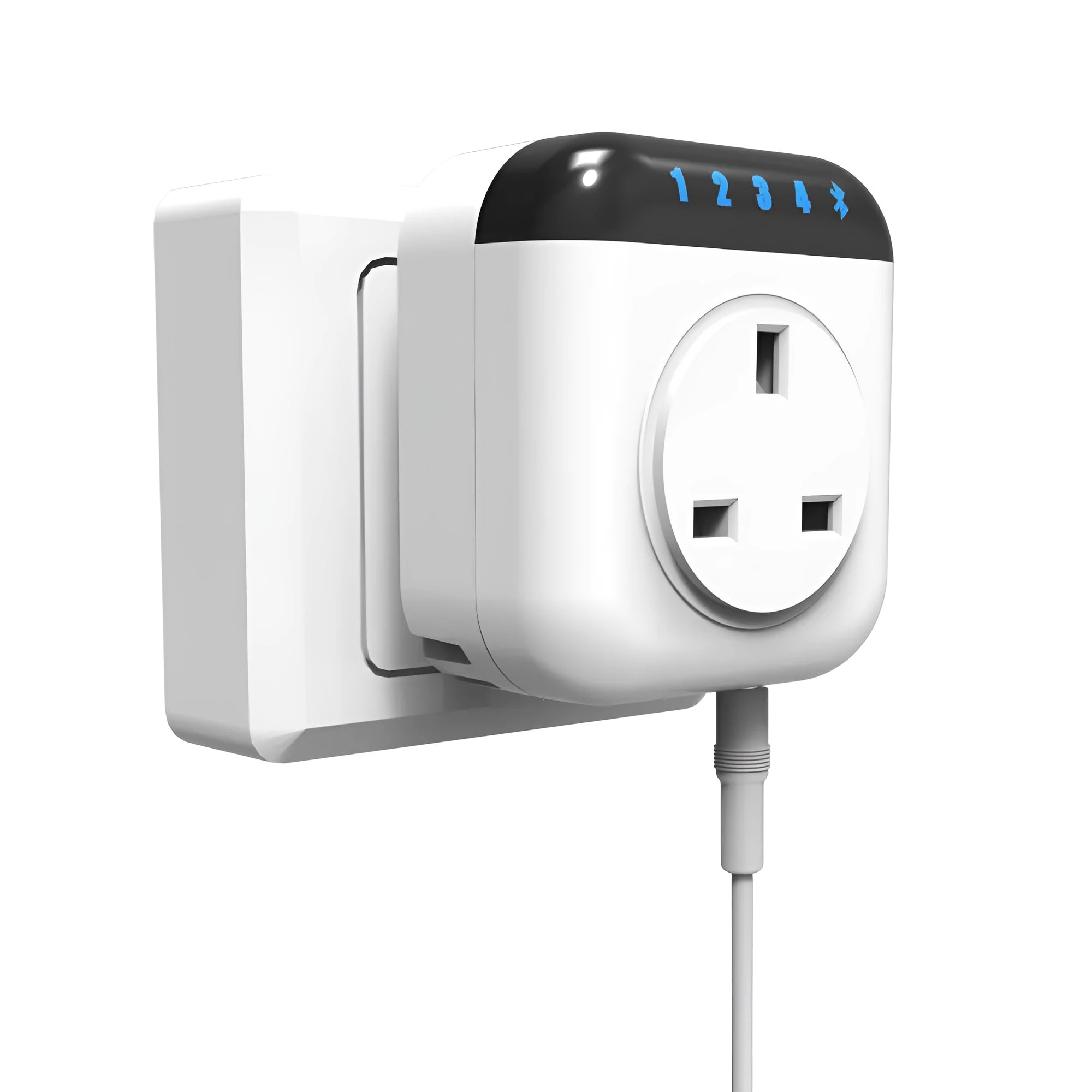 White Tuya smart temperature control switch socket for US outlets with a temperature sensor probe.