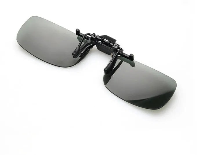 Myopia sunglasses clip in PC material for driving, shown in dark green, grey, and night vision lens options.