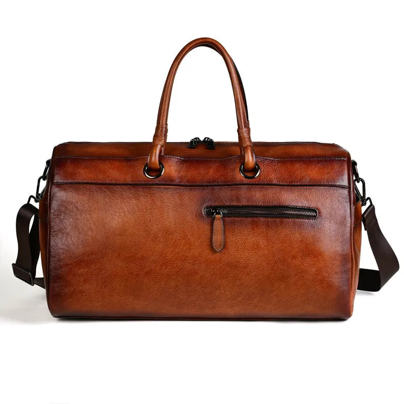 Vintage brown retro leather bag made from top-layer cowhide with under 20L capacity