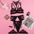Black women's embroidery stitching mesh bra in three-point style with Asian sizing options