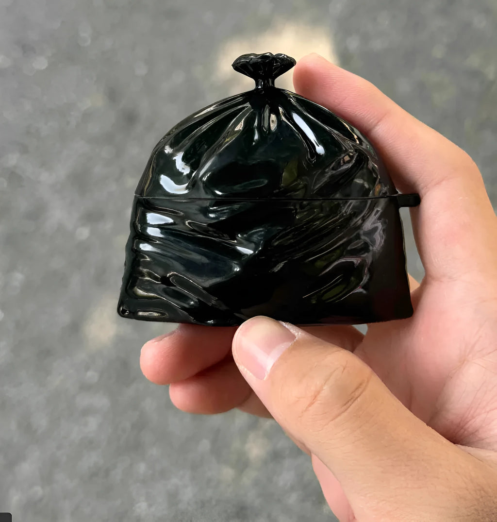 Original black silicone trash bag earphone case soft shell for wireless earbuds handmade cover
