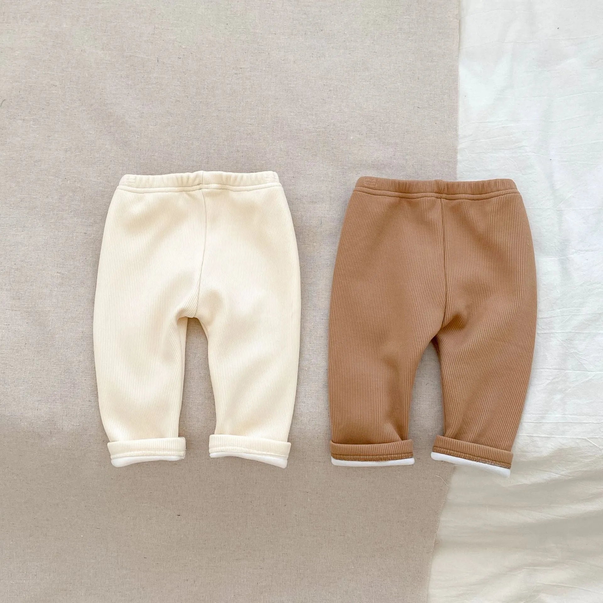 Cotton bear embroidered high-waist trousers for children, autumn winter, milk apricot colour