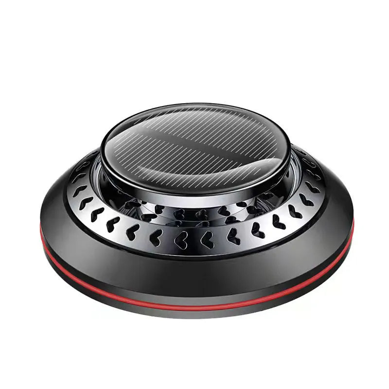 Solar-powered aluminium alloy car air freshener and purifier unit on a dashboard