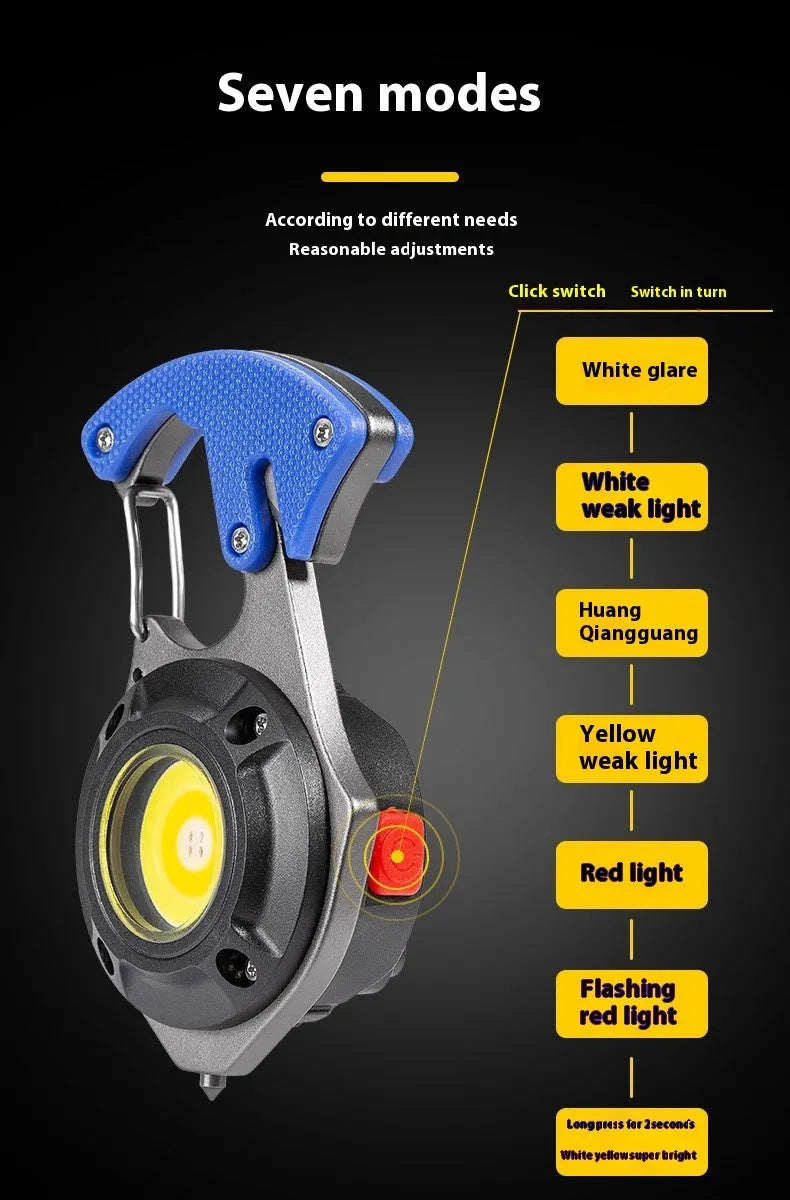 Multifunctional keychain flashlight with emergency tools including window breaker and screwdriver