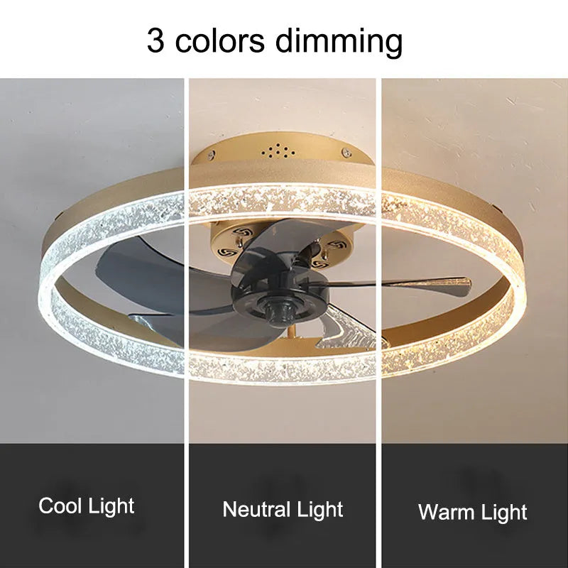 Nordic style remote control ceiling fan with LED light in a coffee gold finish.