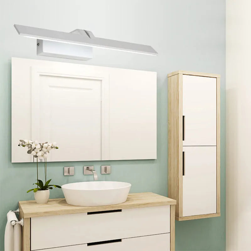 White LED bathroom mirror with integrated lighting in rectangular design