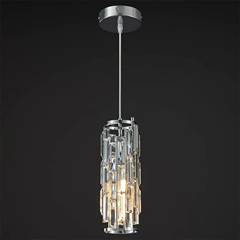 Industrial single head LED droplight with crystal design in black, gold, or chrome finish for bedside or aisle use.
